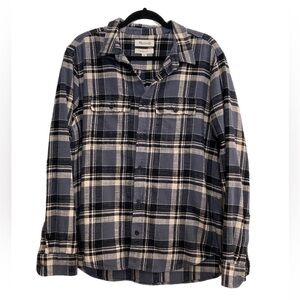 Madewell perfect fit blue/ white plaid button up flannel shirt jacket shacket